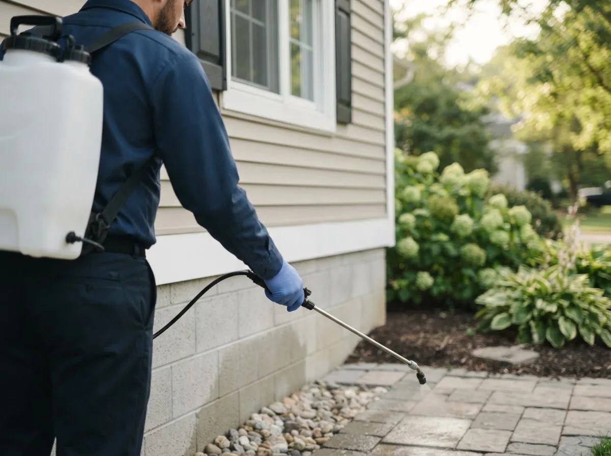 Pest control technician inspecting a home in Geneva, NE